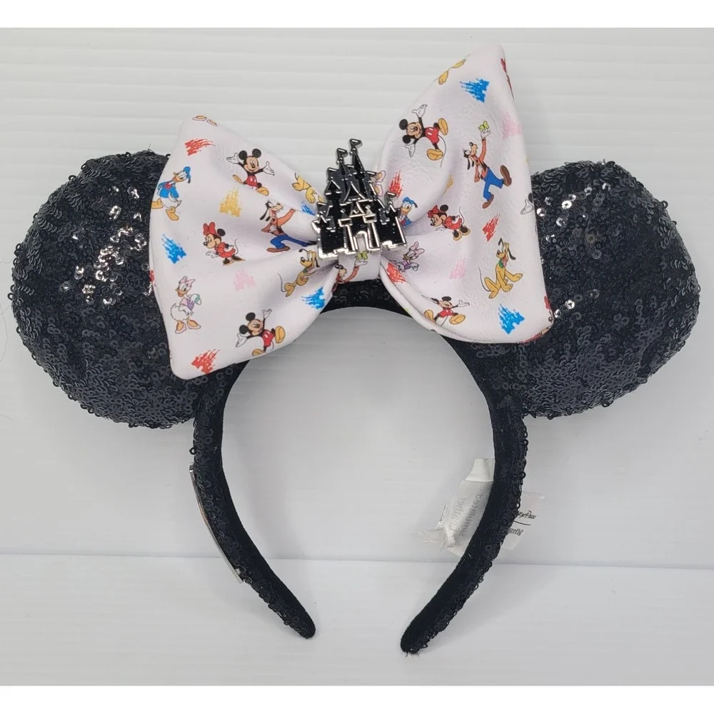 Disney Loungefly Mickey Mouse‎ & Friends Minnie Ears Bow Black Sequins Castle
